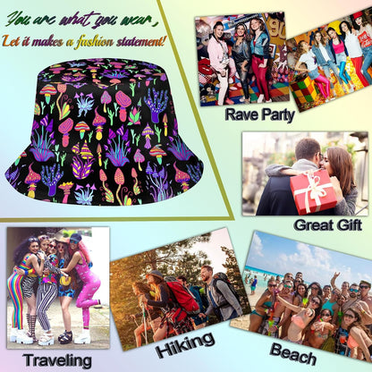 Women Men Rave Trippy Festival Outfits Accessories for Women Summer Beach Sun Hat Packable Fisherman Cap Mushroom Gifts