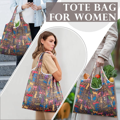 Reusable Grocery Bags Foldable Polyester. Cute Reusable Shopping Bags for Women Large Heavy Duty