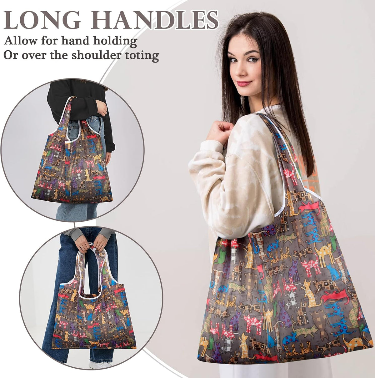 Reusable Grocery Bags Foldable Polyester. Cute Reusable Shopping Bags for Women Large Heavy Duty