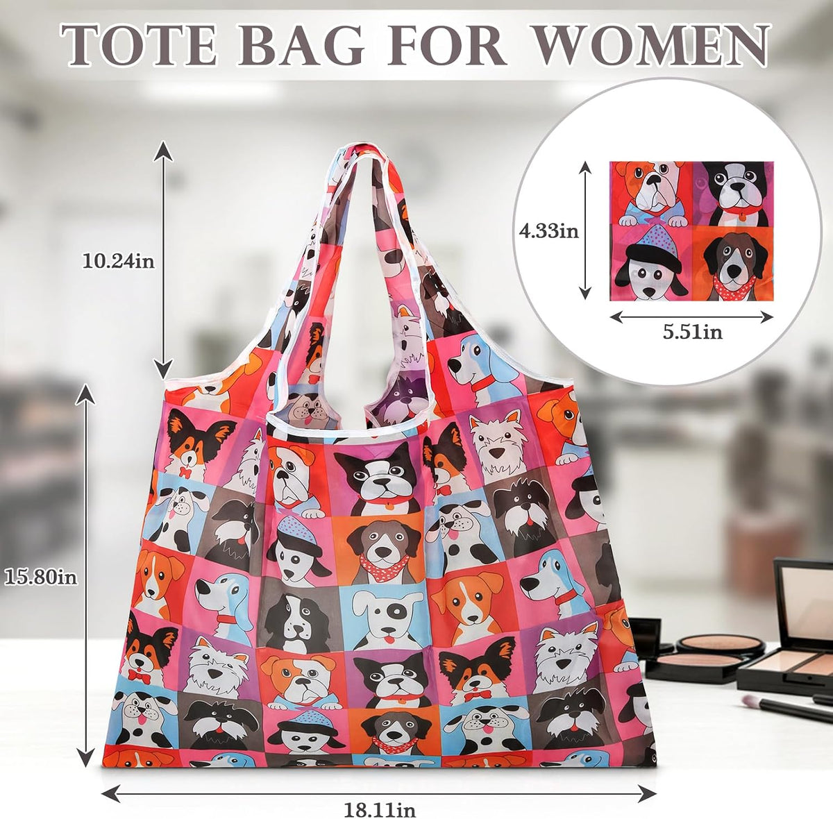 Reusable Grocery Bags Foldable Polyester. Cute Reusable Shopping Bags for Women Large Heavy Duty