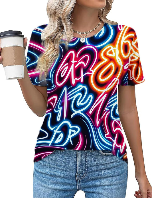 Women Neon Tshirts Vintage 60s 70s Disco Outfits | Neon Shirts For Women.70s Tops For Women.Vintage Hippie Style Clothes