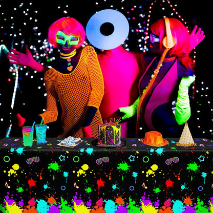 3 Pack UV Reactive Neon Glow Party Tablecloths. 108x54 Inch | Waterproof Plastic Table Covers Decoration